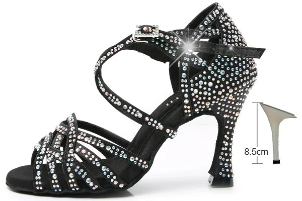 DILEECHI Rhinestone Latin Dance Shoes Women Salsa Ballroom Shoes Cuba High Heel 9cm Waltz Software Shoes Hot Sale skin bronze