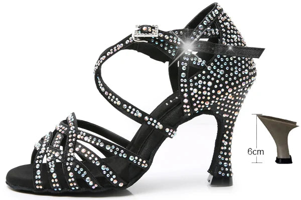 DILEECHI Rhinestone Latin Dance Shoes Women Salsa Ballroom Shoes Cuba High Heel 9cm Waltz Software Shoes Hot Sale skin bronze
