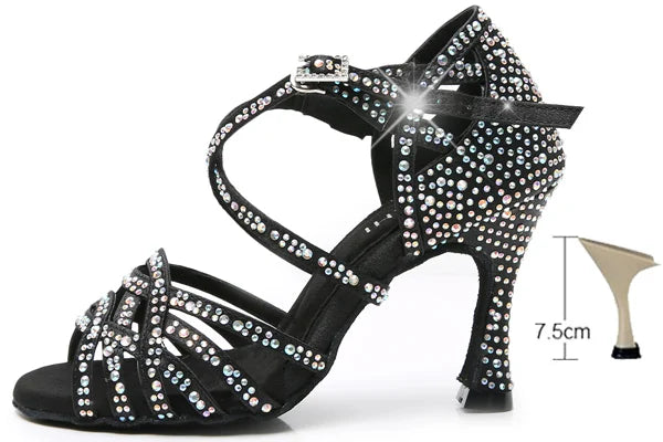 DILEECHI Rhinestone Latin Dance Shoes Women Salsa Ballroom Shoes Cuba High Heel 9cm Waltz Software Shoes Hot Sale skin bronze