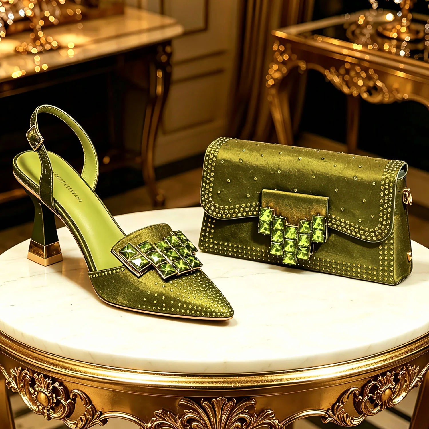 Italy Elegant Rhinestone Pointed Toe High Heels & Matching Bag Set - Perfect for Women's