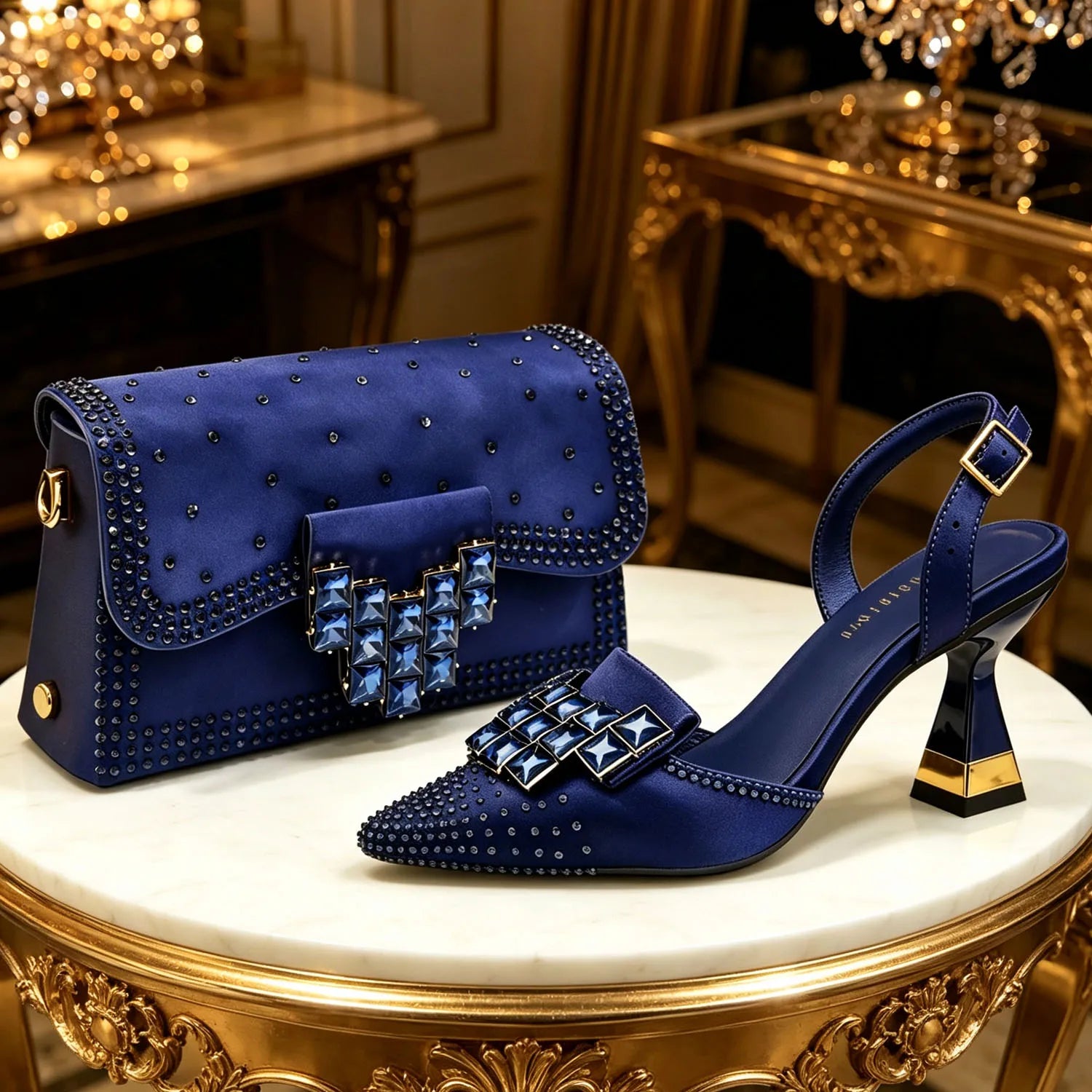 Italy Elegant Rhinestone Pointed Toe High Heels & Matching Bag Set - Perfect for Women's