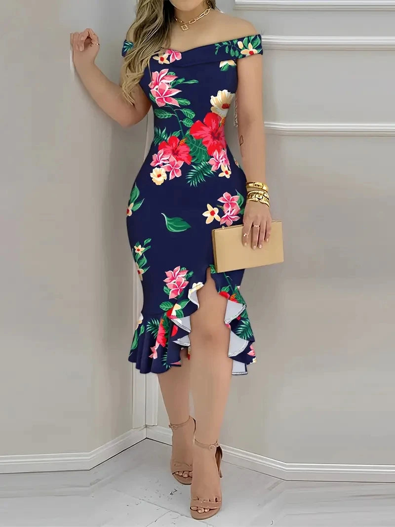Floral Off-Shoulder Ruffle Midi Dress