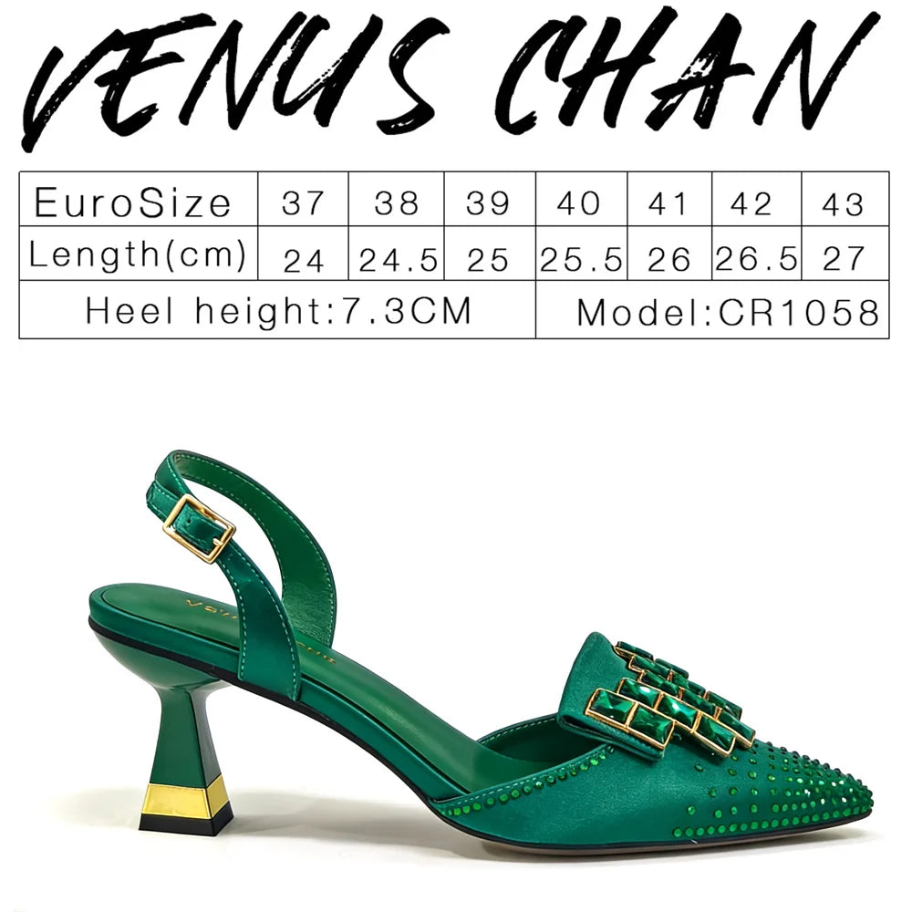 Italy Elegant Rhinestone Pointed Toe High Heels & Matching Bag Set - Perfect for Women's