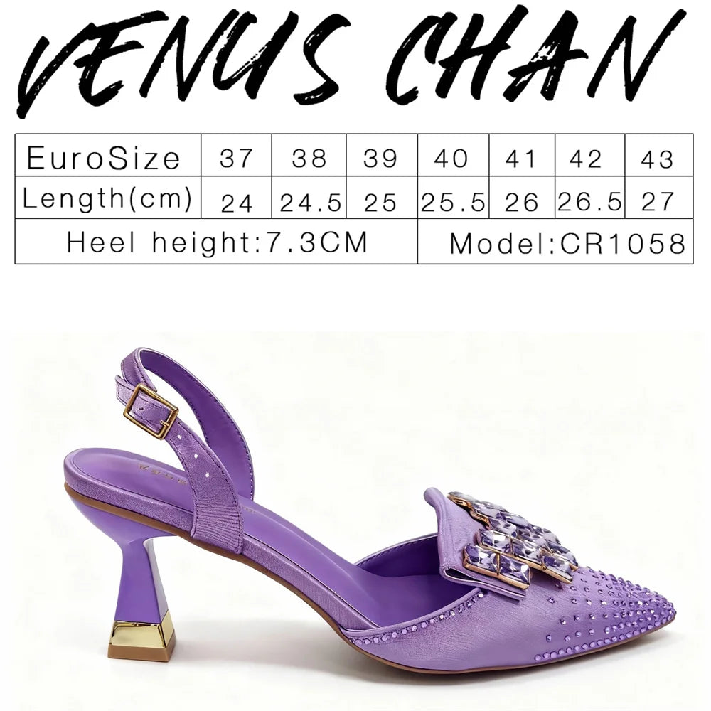 Italy Elegant Rhinestone Pointed Toe High Heels & Matching Bag Set - Perfect for Women's