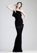 SERENADE ONE-SHOULDER SILK MAXI GOWN BLACK