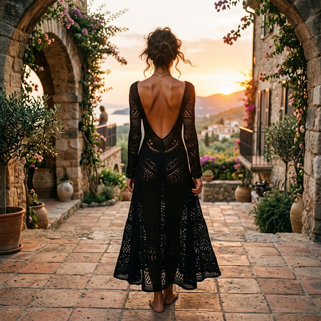 Siren's Obsession Crochet Maxi Dress Black