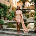 Divine Desire Ruched Mesh Mini Dress Nude